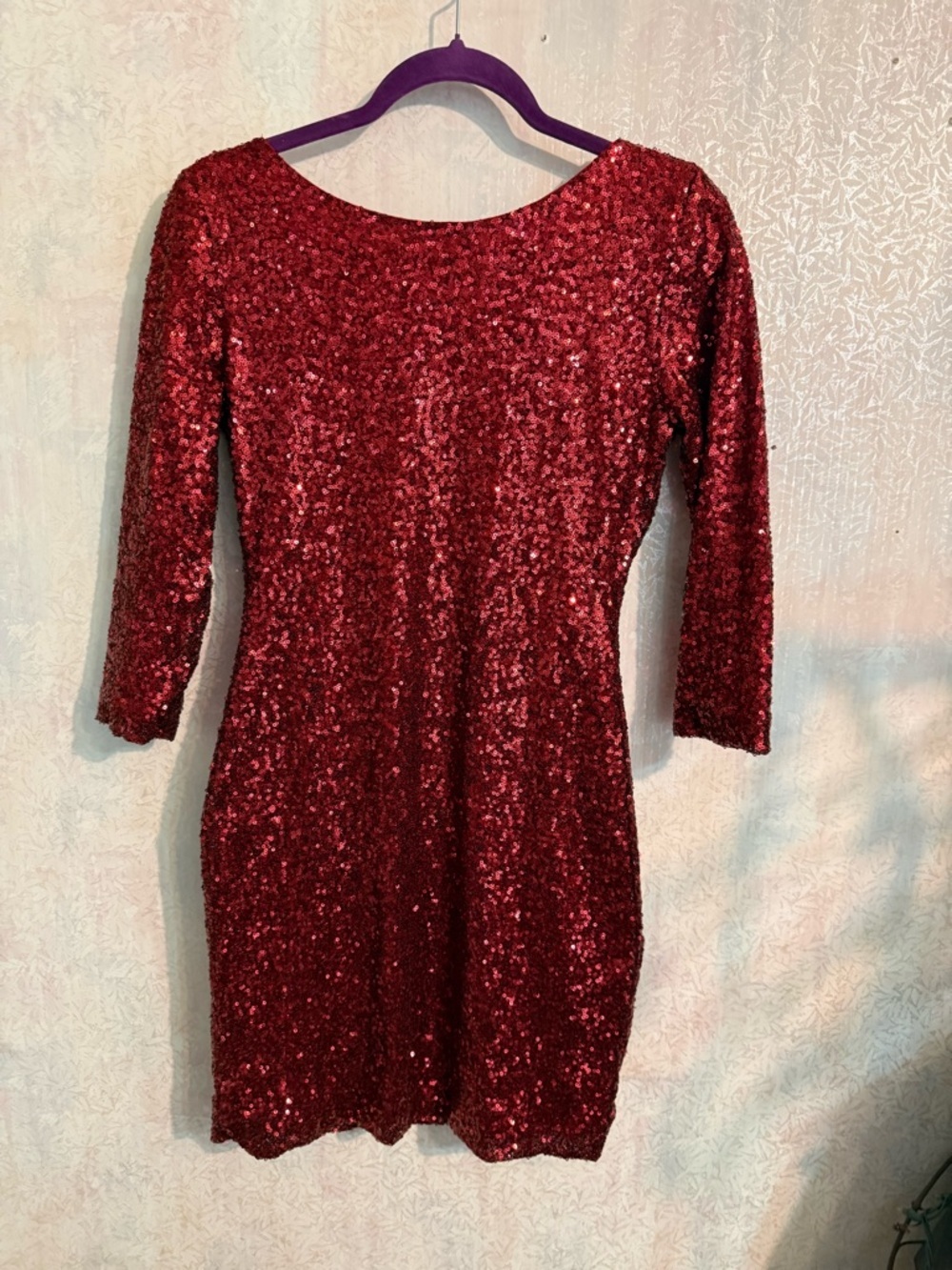Gianni Bini Red‎ Sequin Long Sleeve Zipped V Back Party Dress, Prom, Dancing, Sm